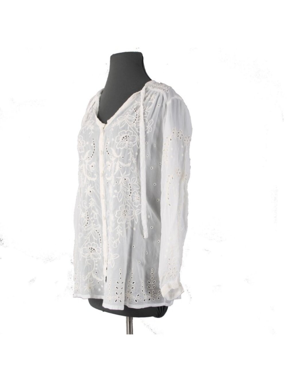 Johnny Was Top $275 Monroe Sz S White Embroidered 100% Rayon Poly Top - Picture 3 of 11